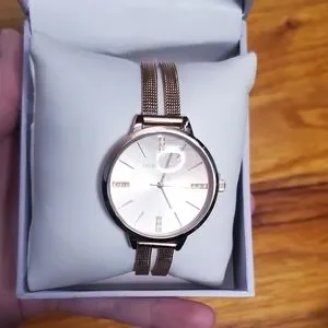 NEW! Laura Ashley Split Mesh Band Sunray Dial Watch Rose-Tone NIB Laura Ashley Rose Gold Split Mesh Band Sunray Dial Watch  main image 3